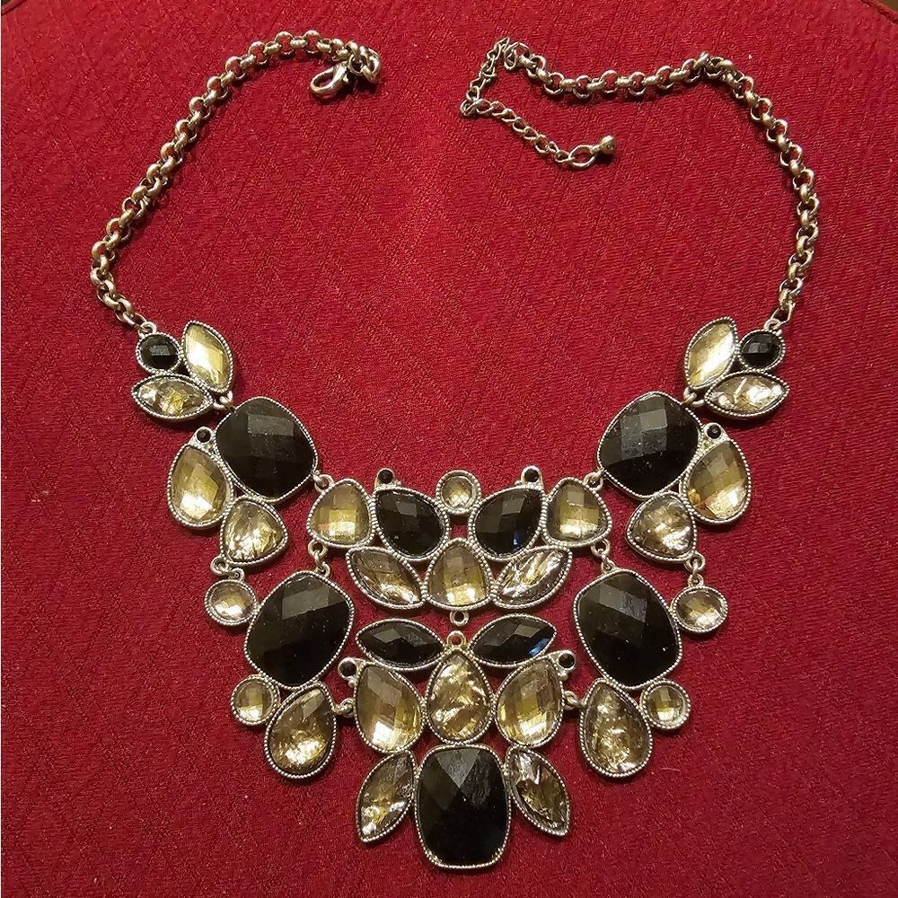 VINTAGE GIVENCHY ONYX AND CRYSTAL BIB NECKLAE